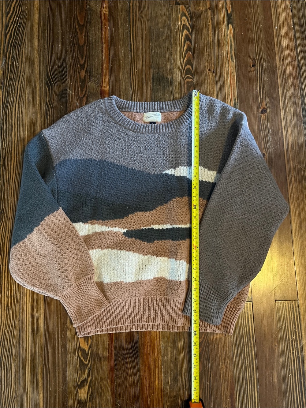 Universal Thread Men's Colorblock Crewneck Sweater in Charcoal, Brown & Cream